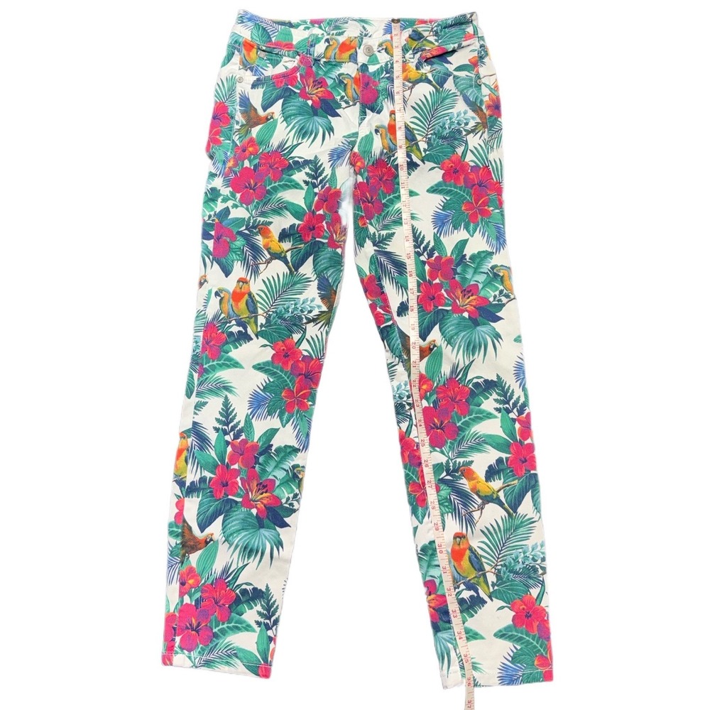 Tommy Bahama‎ Skinny Floral Parrot Print Pants Bright White Size 4 - Picture 7 of 9
